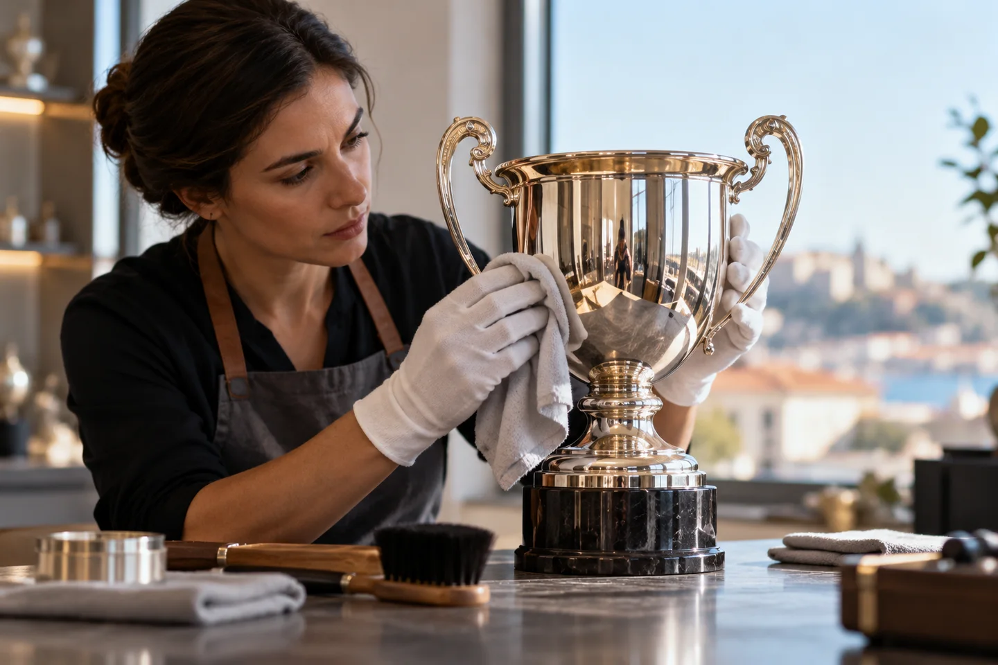 Limpeza cuidadosa de uma taça