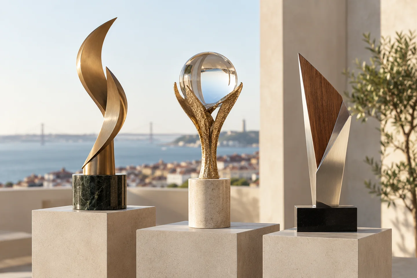 Troféus com formas e materiais distintos
